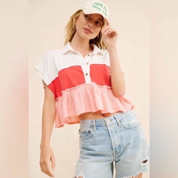 Pilcro Tops - Pilcro Red and Pink Top